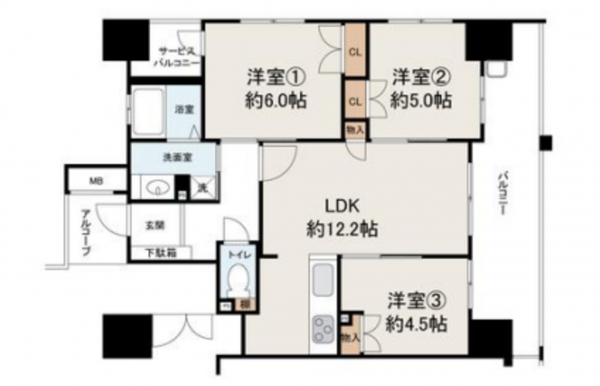 堺市堺区浅香山町、マンションの間取り画像です