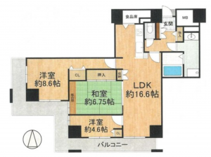 堺市堺区田出井町、マンションの間取り画像です