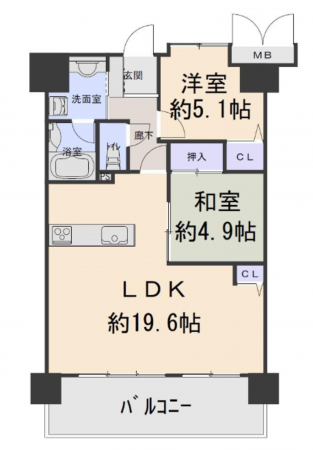 堺市堺区大浜北町、マンションの間取り画像です