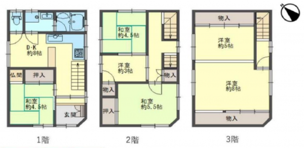 堺市堺区南旅篭町西、中古一戸建ての間取り画像です