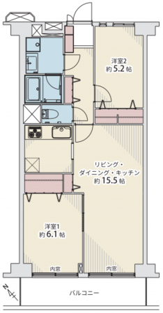 堺市堺区大浜北町、マンションの間取り画像です