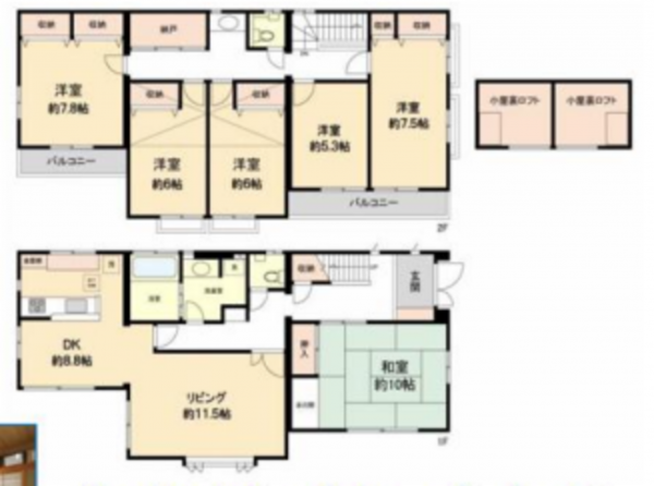 堺市堺区三宝町、中古一戸建ての間取り画像です