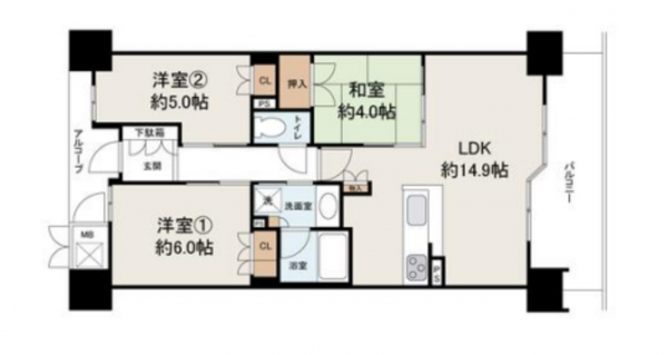 堺市堺区浅香山町、マンションの間取り画像です