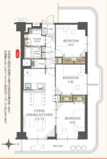 堺市堺区大浜北町、マンションの間取り画像です