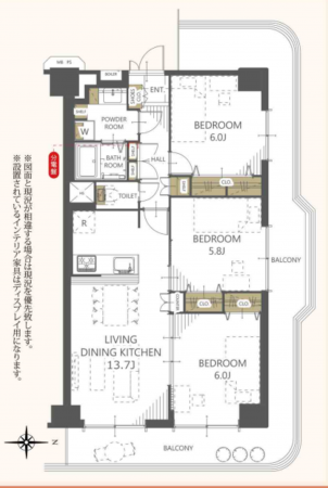 堺市堺区大浜北町、マンションの間取り画像です