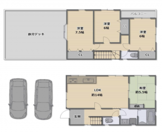 堺市堺区松屋大和川通、中古一戸建ての間取り画像です