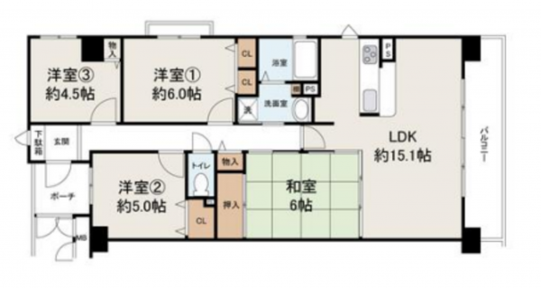 堺市堺区南清水町、マンションの間取り画像です