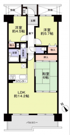 堺市堺区柏木町、マンションの間取り画像です