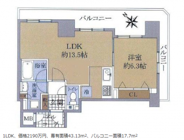 堺市堺区北安井町、マンションの間取り画像です
