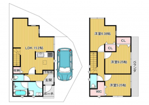 堺市堺区賑町、中古一戸建ての間取り画像です