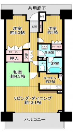 堺市堺区北花田口町、マンションの間取り画像です