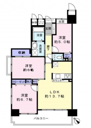 堺市堺区栄橋町、マンションの間取り画像です