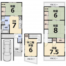 堺市堺区石津町、中古一戸建ての間取り画像です