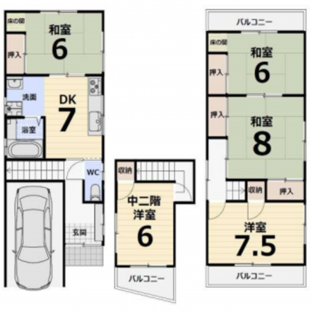 堺市堺区石津町、中古一戸建ての間取り画像です