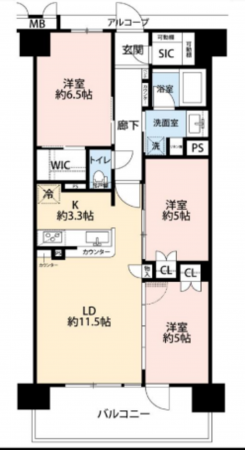 堺市堺区、マンションの間取り画像です