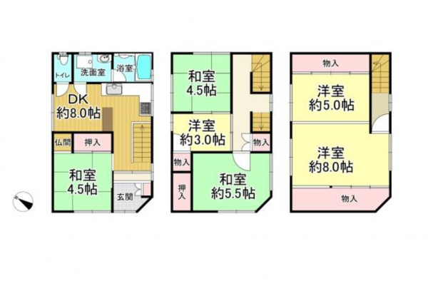 堺市堺区南旅篭町西、中古一戸建ての間取り画像です