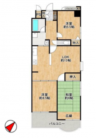 堺市堺区車之町西、マンションの間取り画像です