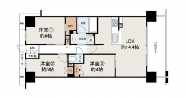 堺市堺区向陵中町、マンションの間取り画像です