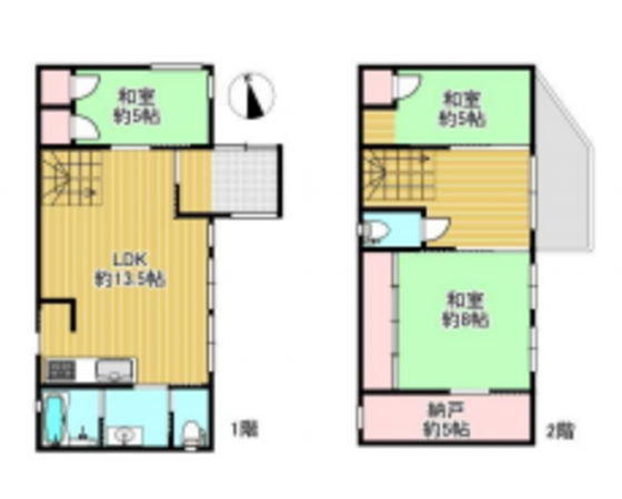 堺市堺区緑ヶ丘北町、中古一戸建ての間取り画像です