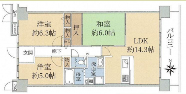堺市堺区錦綾町、マンションの間取り画像です