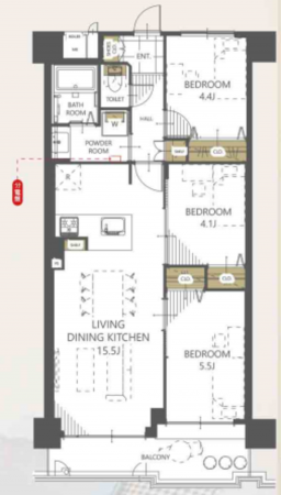 堺市堺区錦綾町、マンションの間取り画像です