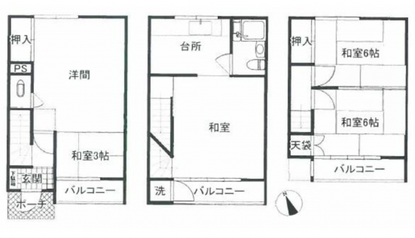 堺市堺区住吉橋町、中古一戸建ての間取り画像です