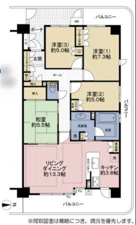 堺市堺区向陵西町、マンションの間取り画像です