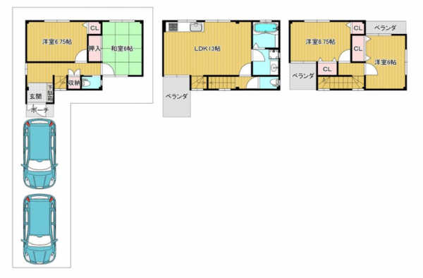 堺市堺区浅香山町、中古一戸建ての間取り画像です