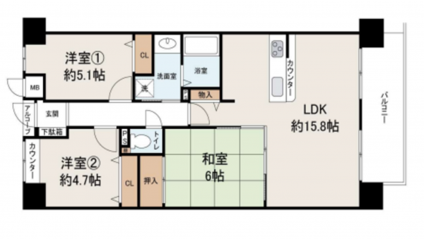 堺市堺区海山町、マンションの間取り画像です