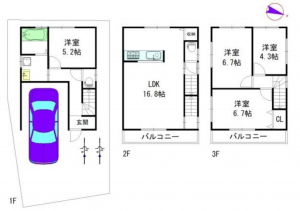 堺市堺区石津町、新築一戸建ての間取り画像です