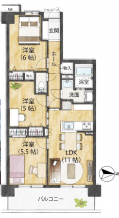 堺市堺区錦綾町、マンションの間取り画像です