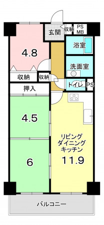 堺市堺区七道東町、マンションの間取り画像です