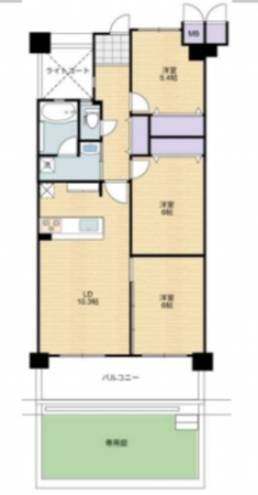 堺市堺区柏木町、マンションの間取り画像です