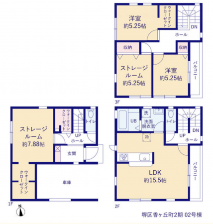 堺市堺区、新築一戸建ての間取り画像です
