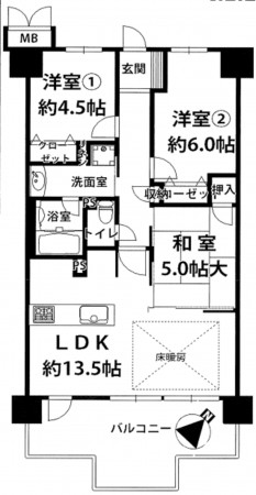 堺市堺区九間町西、マンションの間取り画像です