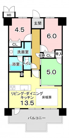 堺市堺区九間町西、マンションの間取り画像です
