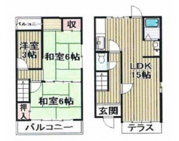 堺市堺区三宝町、中古一戸建ての間取り画像です