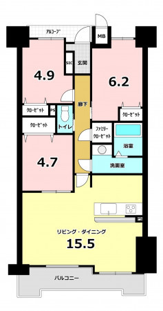 堺市堺区海山町、マンションの間取り画像です
