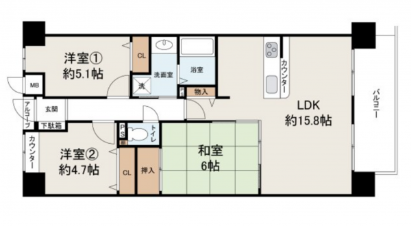 堺市堺区海山町、マンションの間取り画像です