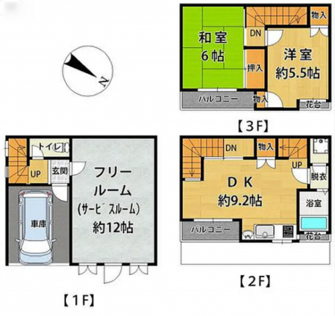 堺市堺区住吉橋町、中古一戸建ての間取り画像です