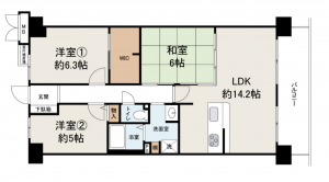 堺市堺区錦綾町、マンションの間取り画像です