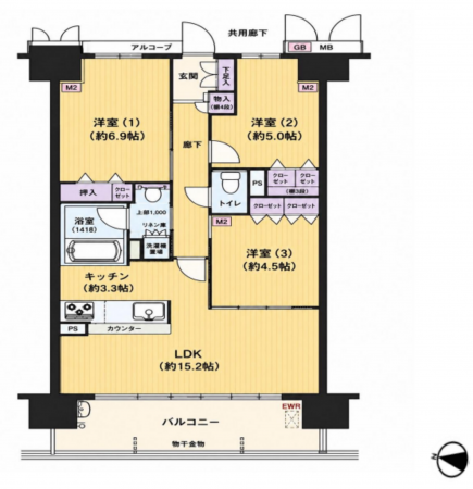 堺市堺区田出井町、マンションの間取り画像です
