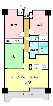 堺市堺区山本町、マンションの間取り画像です