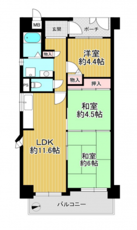 堺市堺区東雲西町、マンションの間取り画像です
