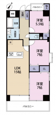堺市堺区車之町西、マンションの間取り画像です