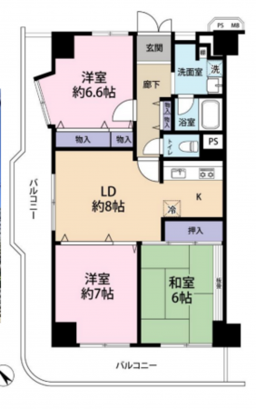 堺市堺区大浜北町、マンションの間取り画像です