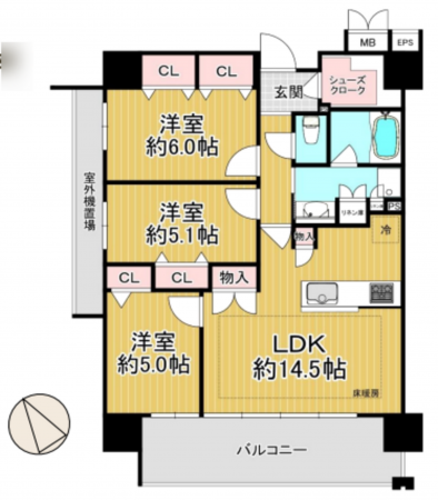 堺市堺区大町東、マンションの間取り画像です