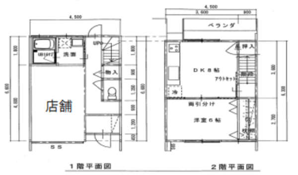 堺市堺区南陵町、収益物件/店舗付住宅の間取り画像です