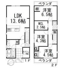 堺市堺区櫛屋町東、中古一戸建ての間取り画像です