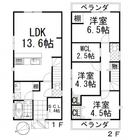 堺市堺区櫛屋町東、中古一戸建ての間取り画像です